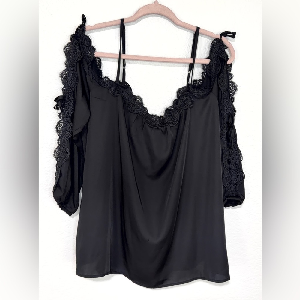 Maurices Cold shoulder Black Top with Lace Detail - Picture 2 of 4
